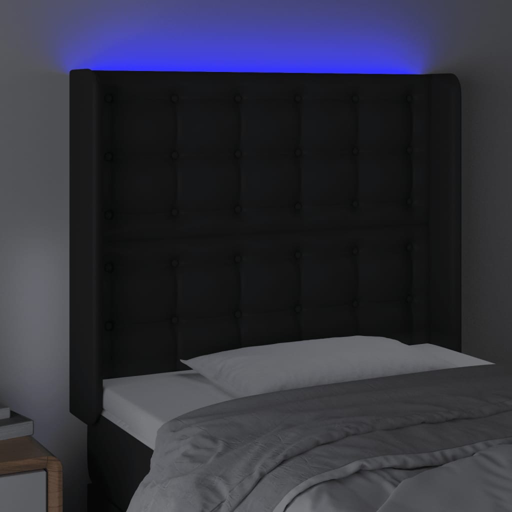 vidaXL Čelo postele s LED čierne 103x16x118/128 cm umelá koža