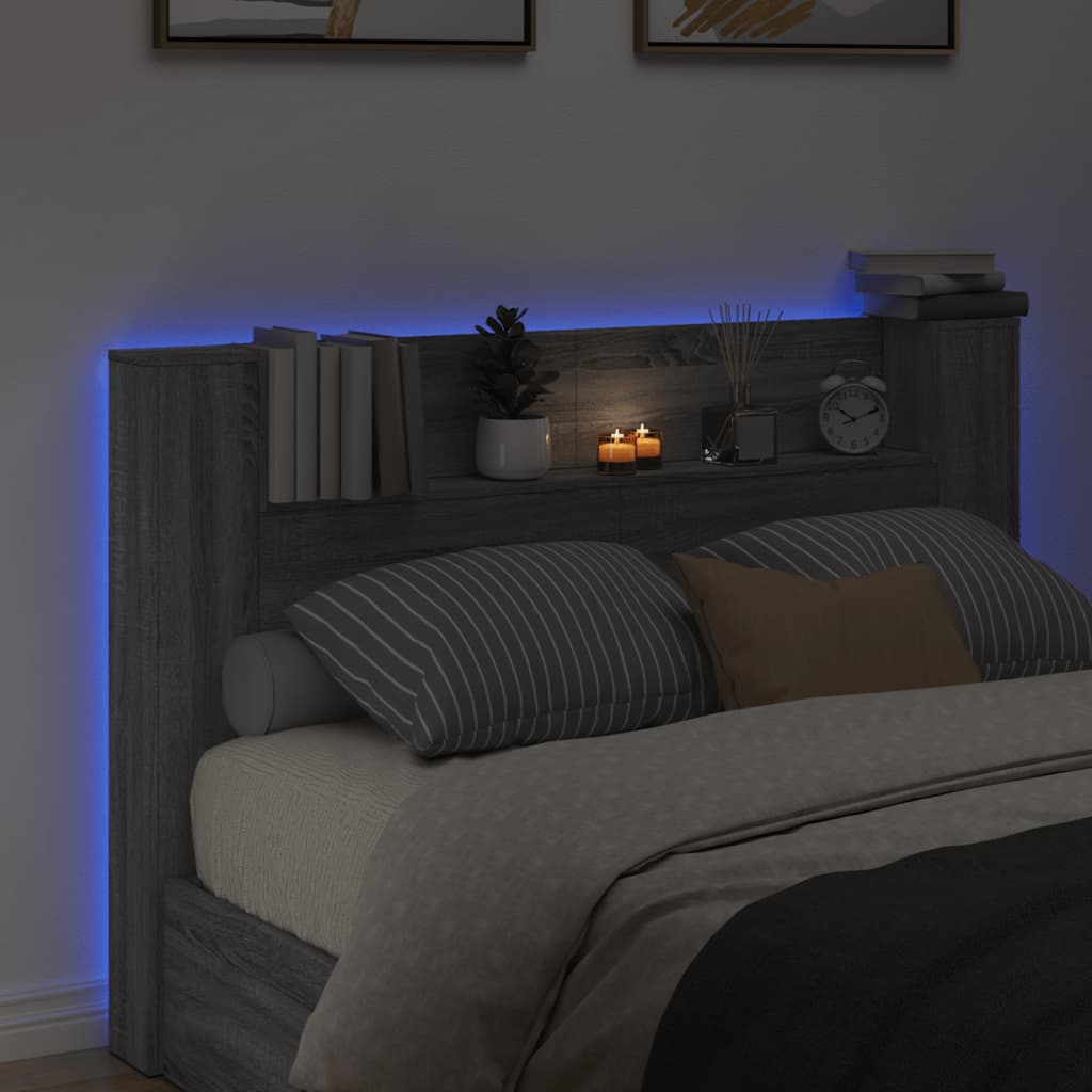 vidaXL Skrinka na čelo postele s LED sivá sonoma 160x16,5x103,5 cm