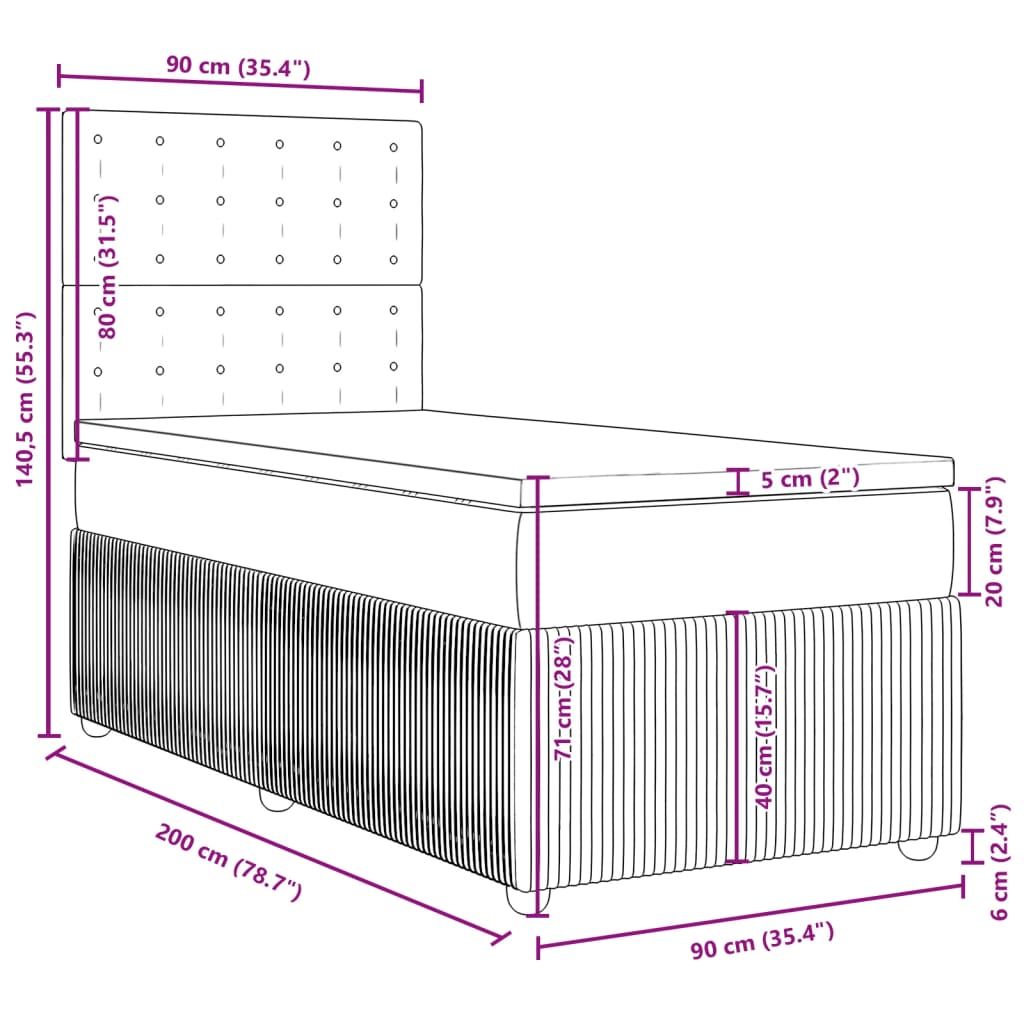 vidaXL Posteľný rám boxsping s matracom bledosivý 90x200 cm látka