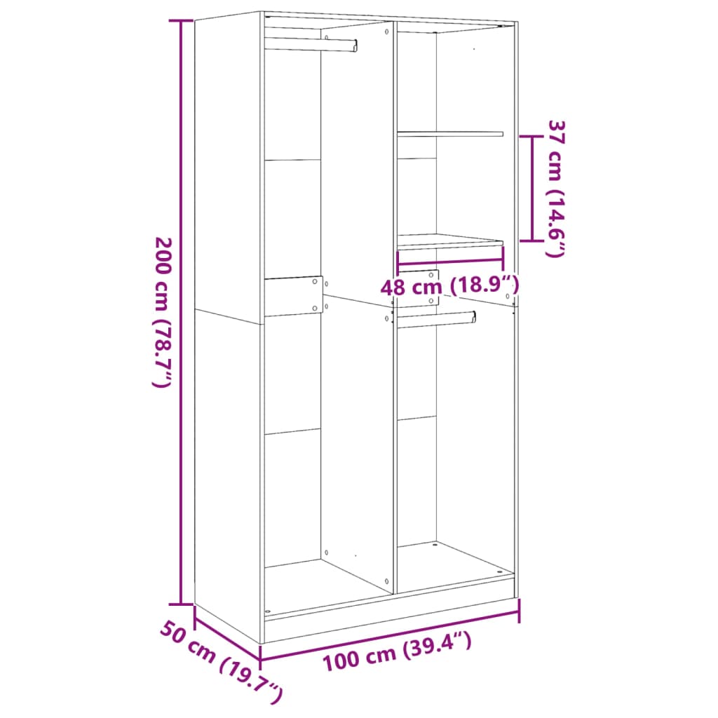 vidaXL Šatník dymový dub 100x50x200 cm spracované drevo