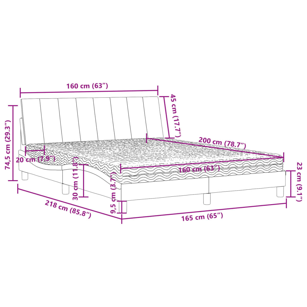 vidaXL Posteľný rám s matracom modrý 160x200 cm zamat