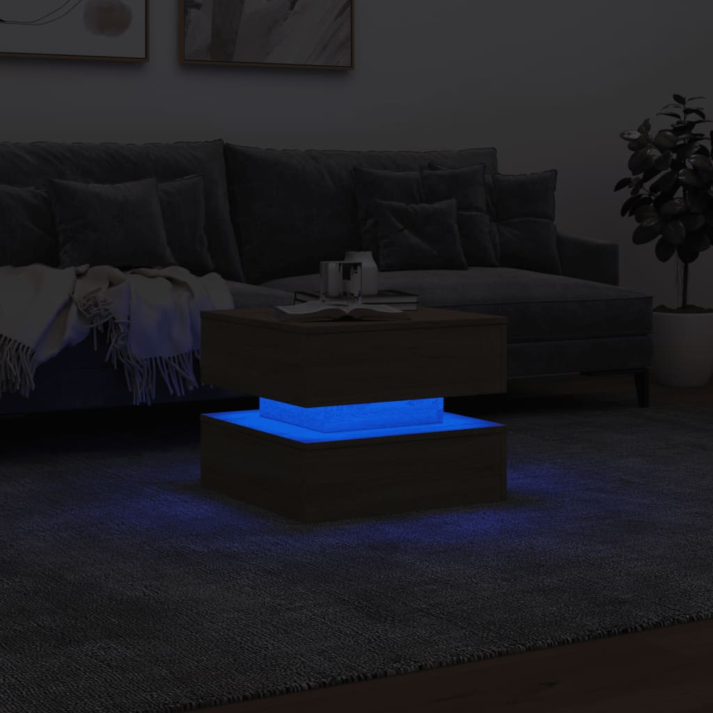 vidaXL Konferenčný stolík s LED svetlami dub sonoma 50x50x40 cm