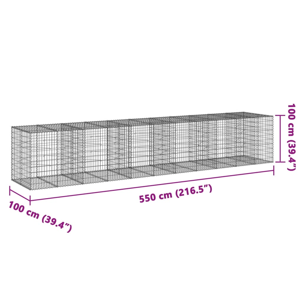 vidaXL Gabiónový kôš s krytom 550x100x100 cm pozinkované železo