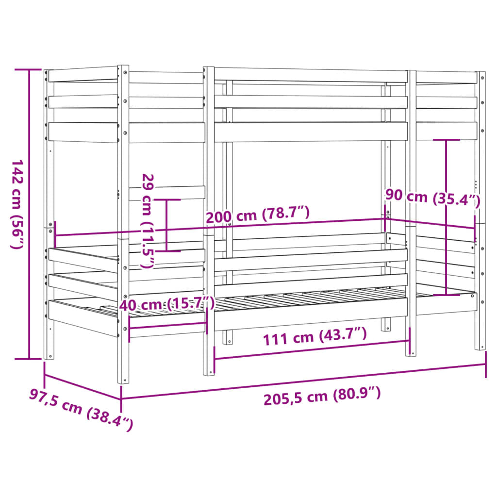 vidaXL Poschodová posteľ biela 90x200 cm borovicový masív