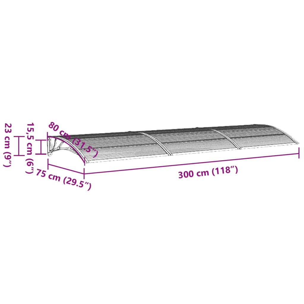 vidaXL Vchodová strieška sivá 300x75 cm polykarbonát