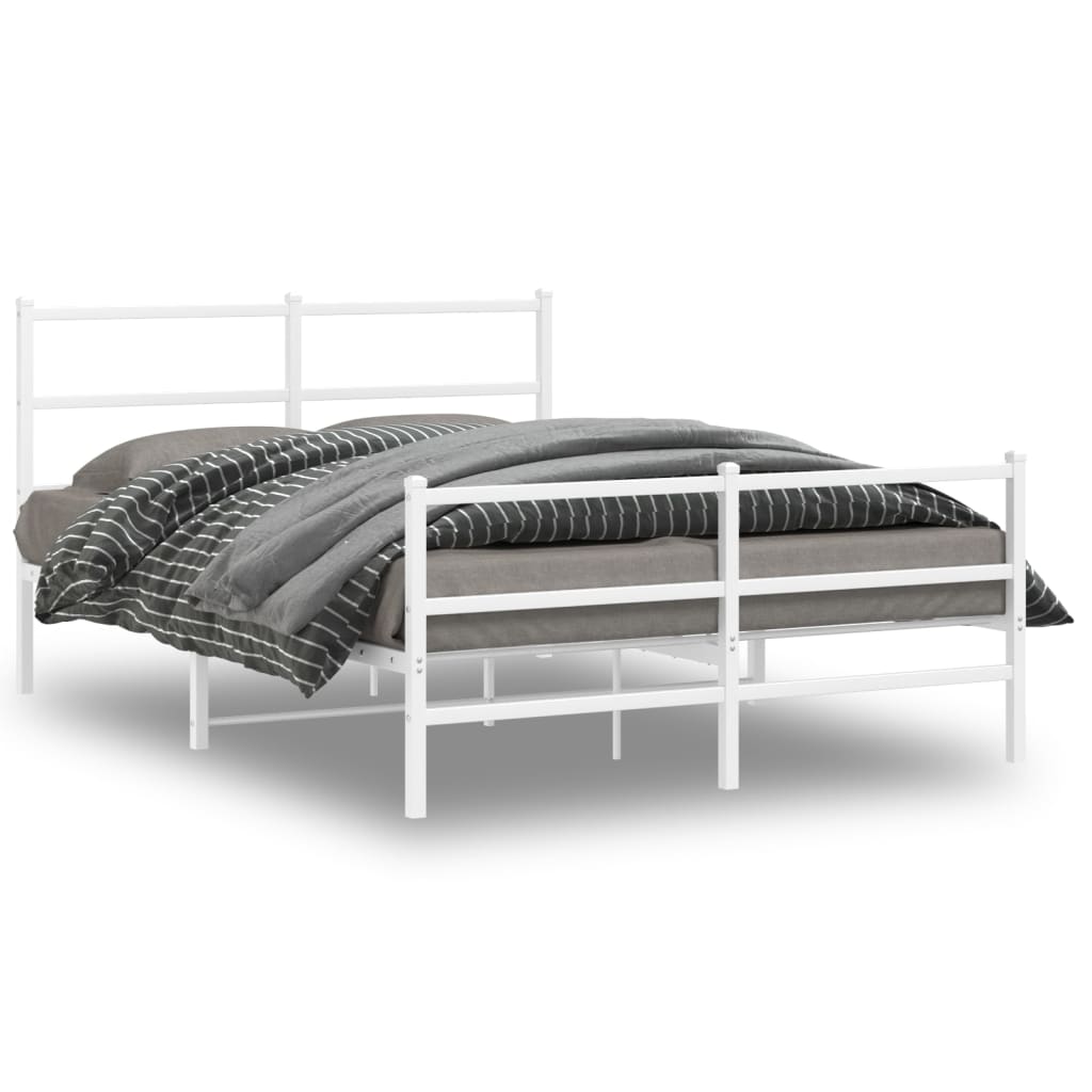 vidaXL Kovový rám postele s predným a zadným čelom biely 140x190 cm