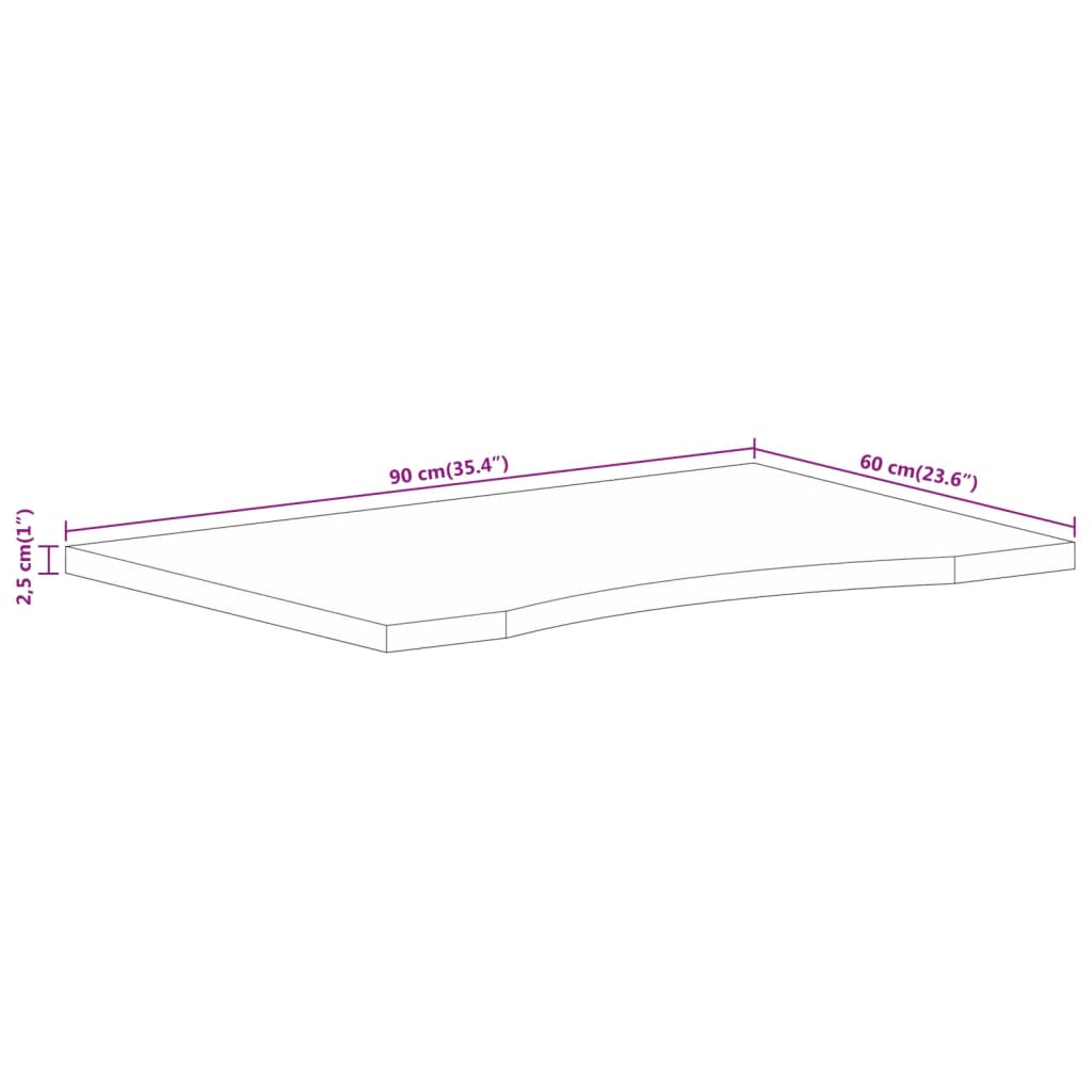 vidaXL Stolová doska so zakrivením 90x60x2,5 cm surový mangový masív