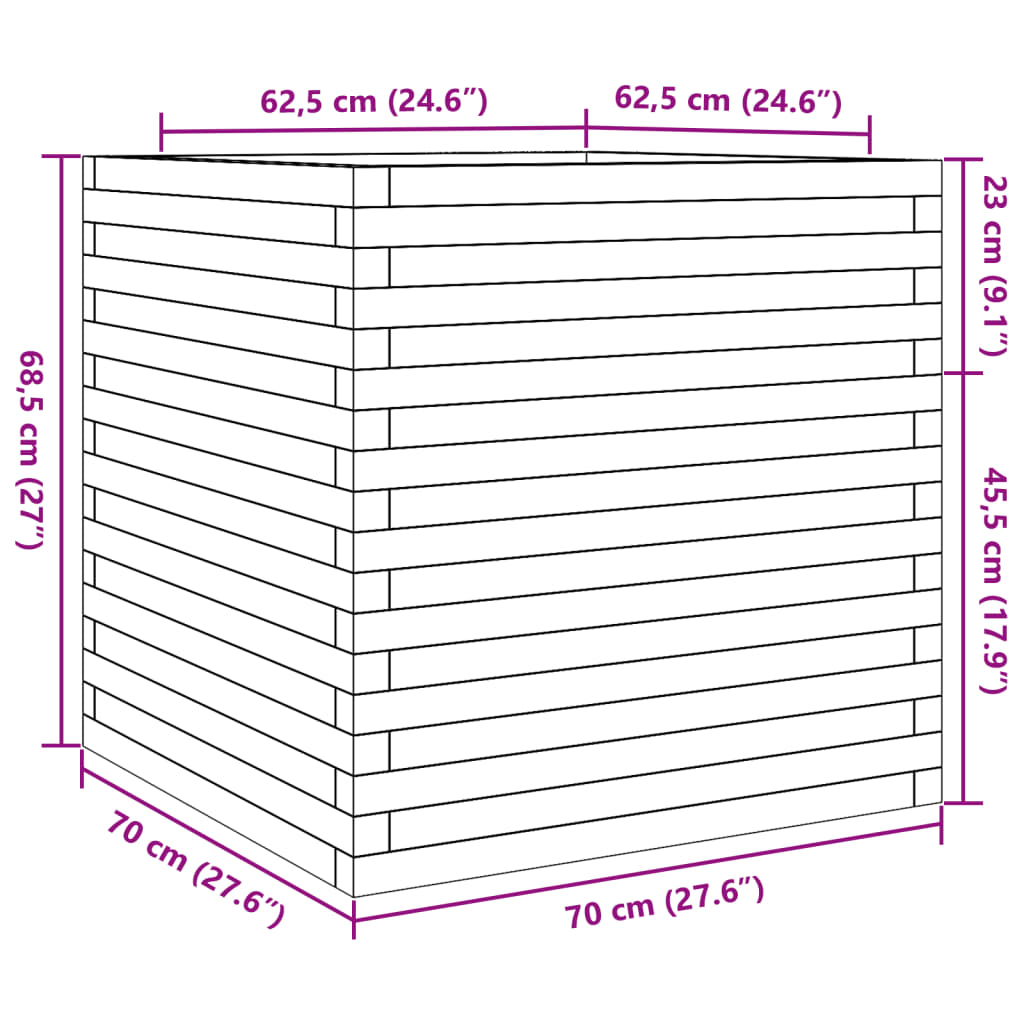 vidaXL Záhradný kvetináč 70x70x68,5 cm impregnovaná borovica