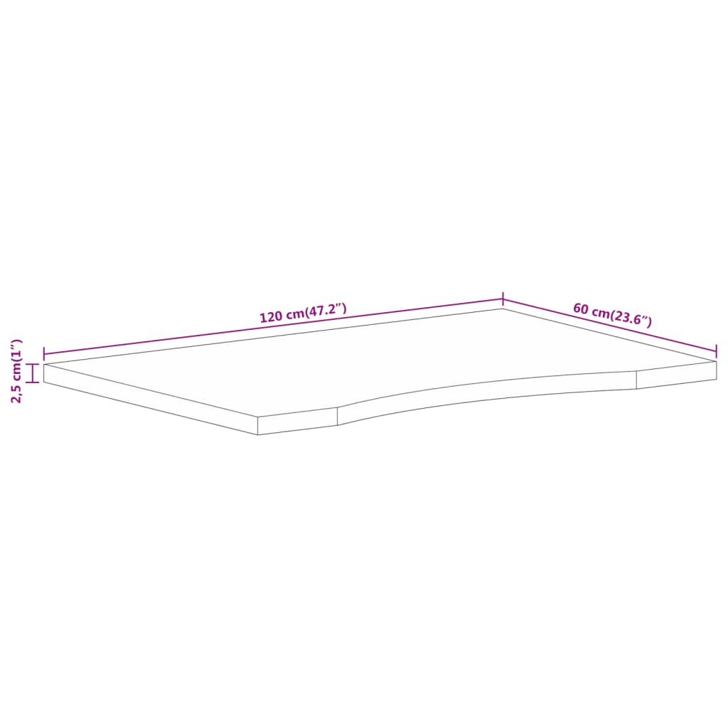 vidaXL Stolová doska so zakrivením 120x60x2,5 cm surový mangový masív