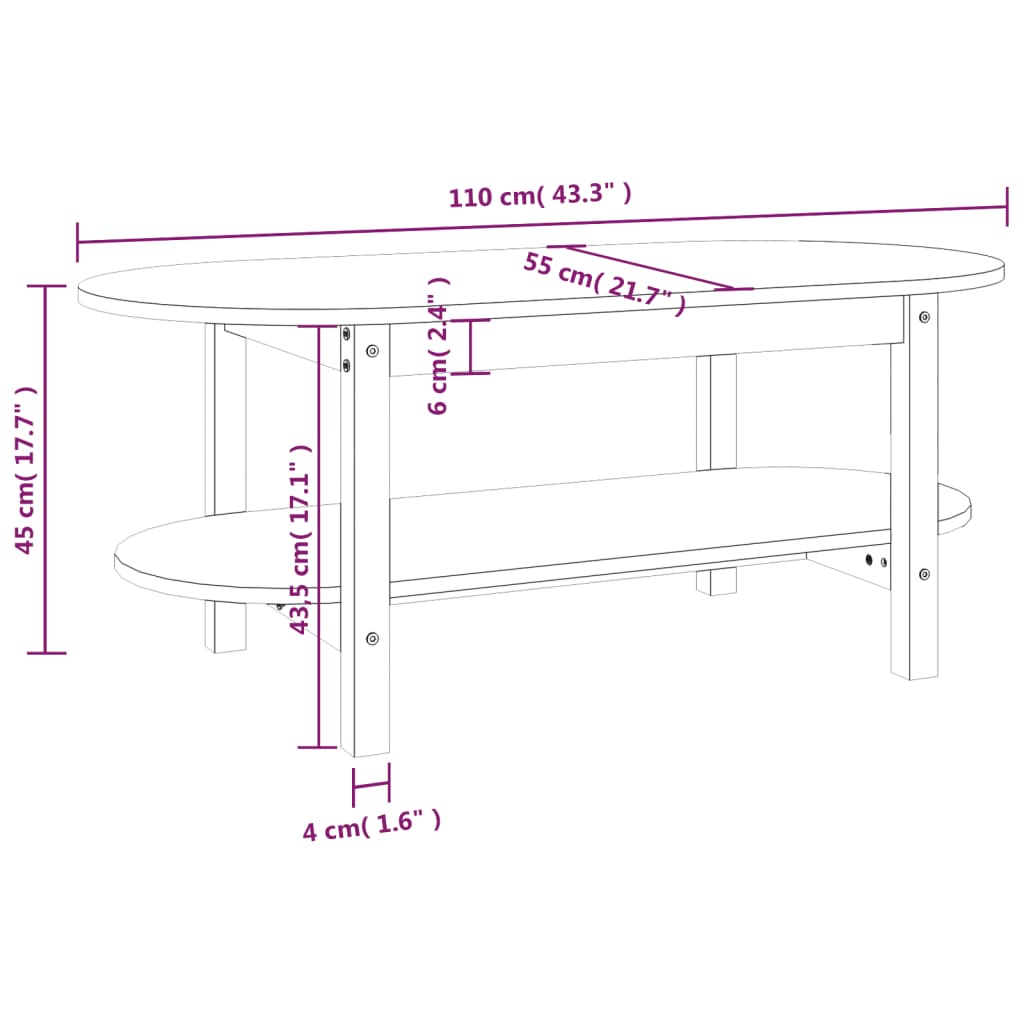 vidaXL Konferenčný stolík medovo-hnedý 110x55x45 cm borovicový masív