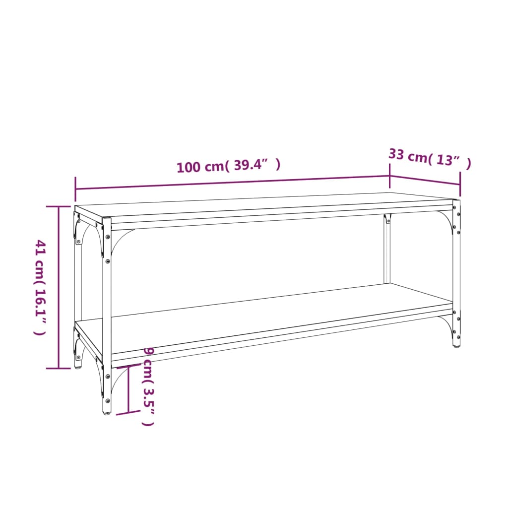 vidaXL TV skrinka sivý dub sonoma 100x33x41 cm spracované drevo a oceľ