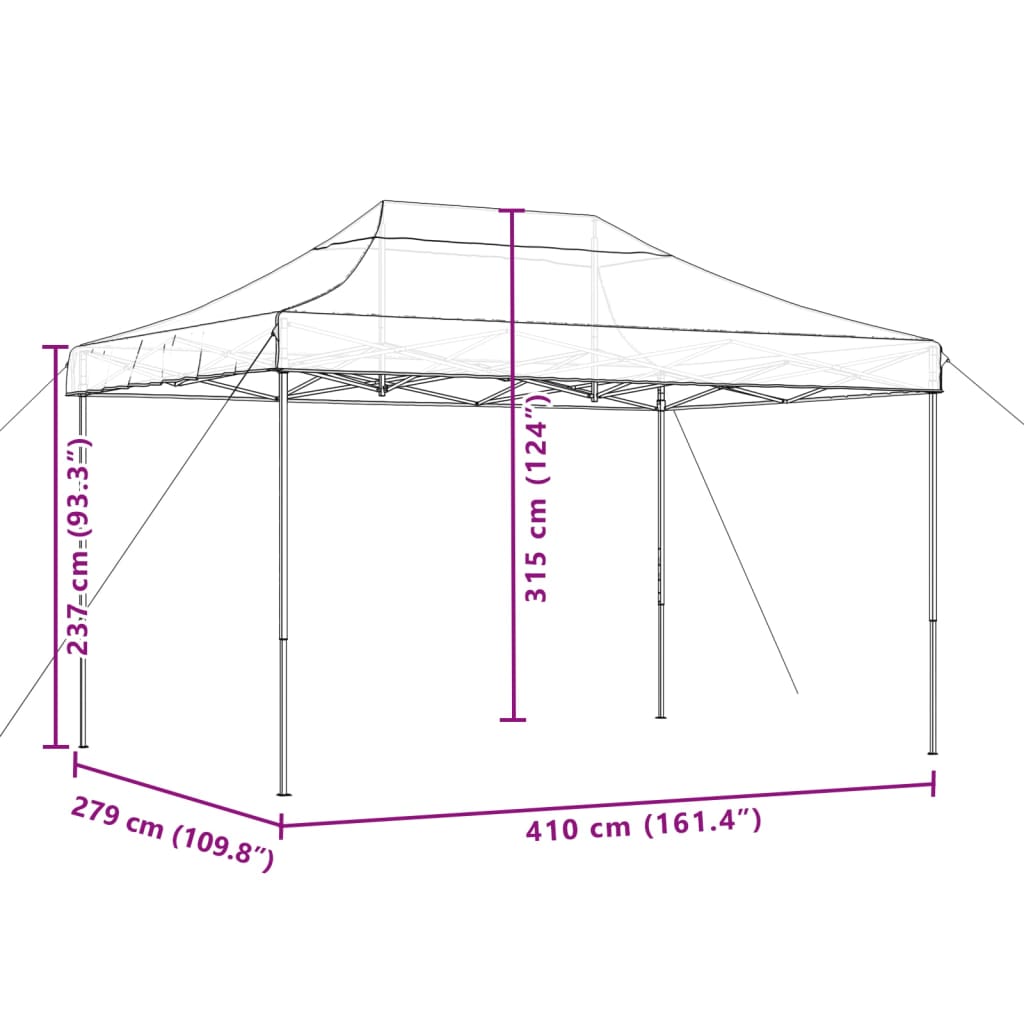 vidaXL Skladací pop-up párty stan čierny 410x279x315 cm