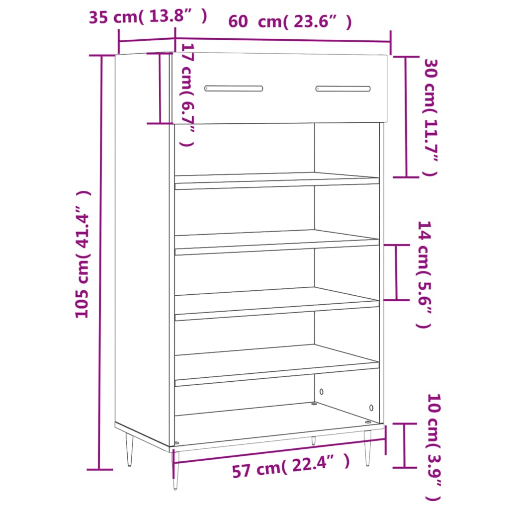 vidaXL Botník lesklý biely 60x35x105 cm spracované drevo