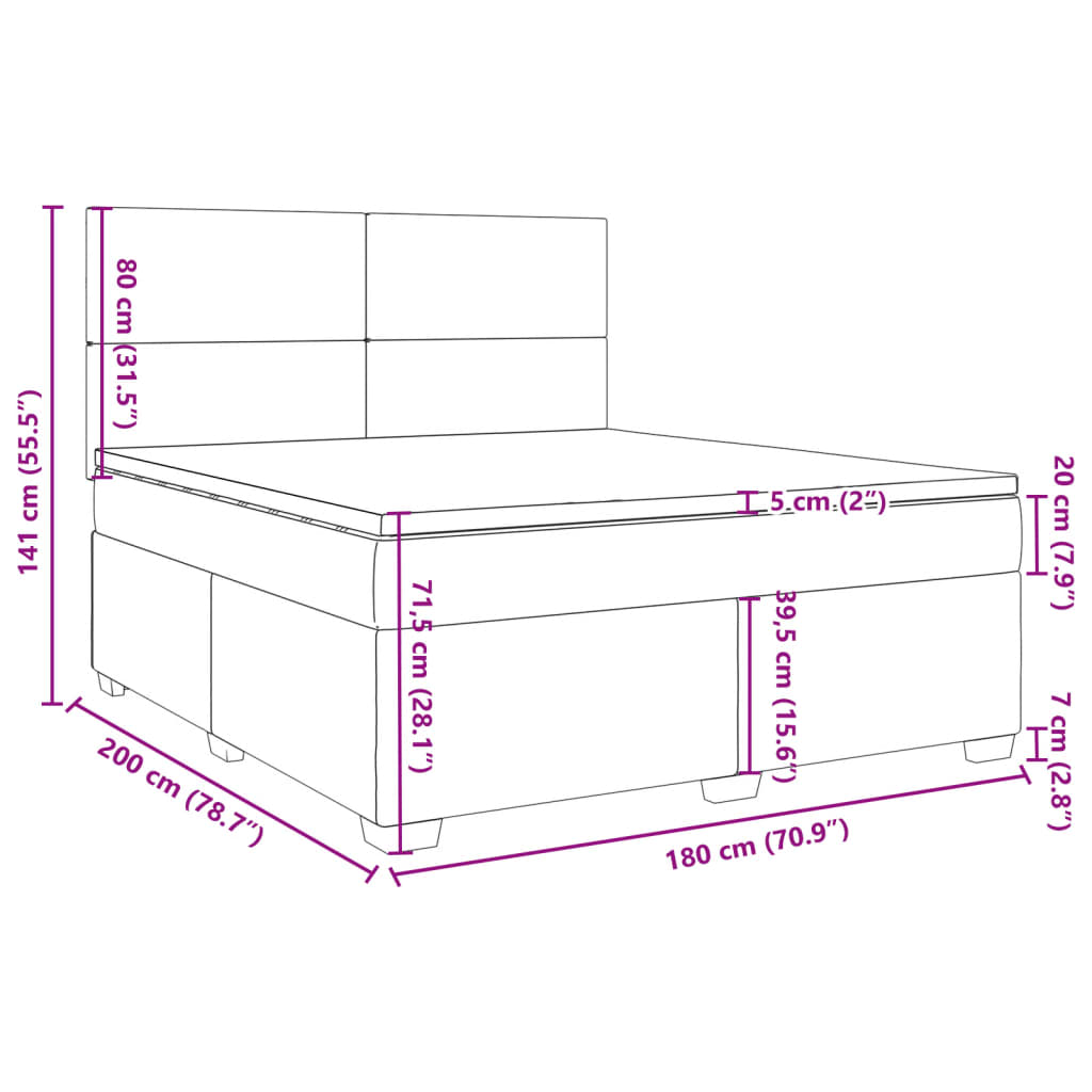 vidaXL Posteľný rám boxsping s matracom bledosivý 180x200 cm zamat