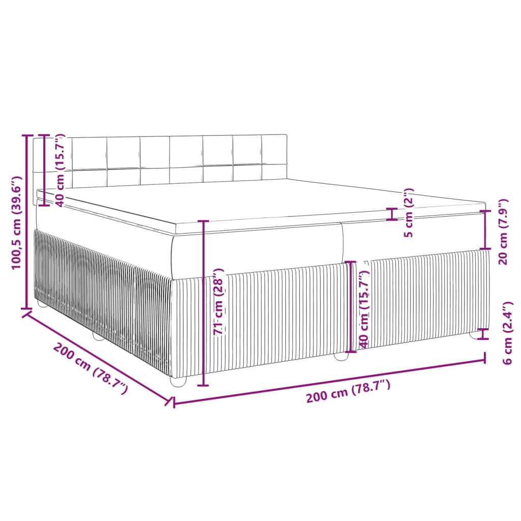 vidaXL Posteľný rám boxsping s matracom ružový200x200 cm zamat