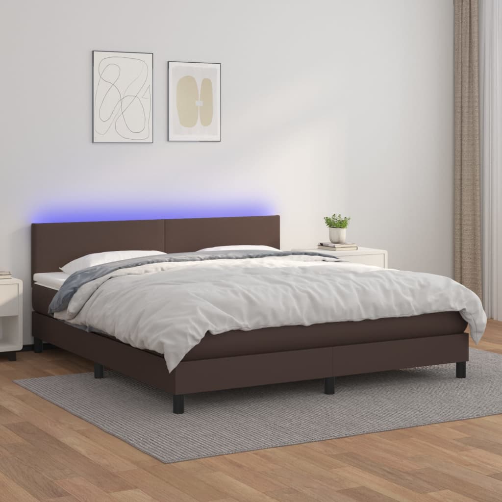 vidaXL Boxspring posteľ s matracom a LED hnedá 160x200 cm umelá koža