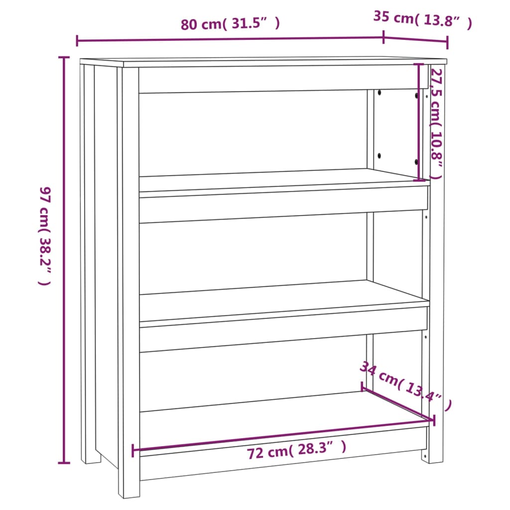 VidaXL Knižnica biela 80x35x97 cm masívna borovica