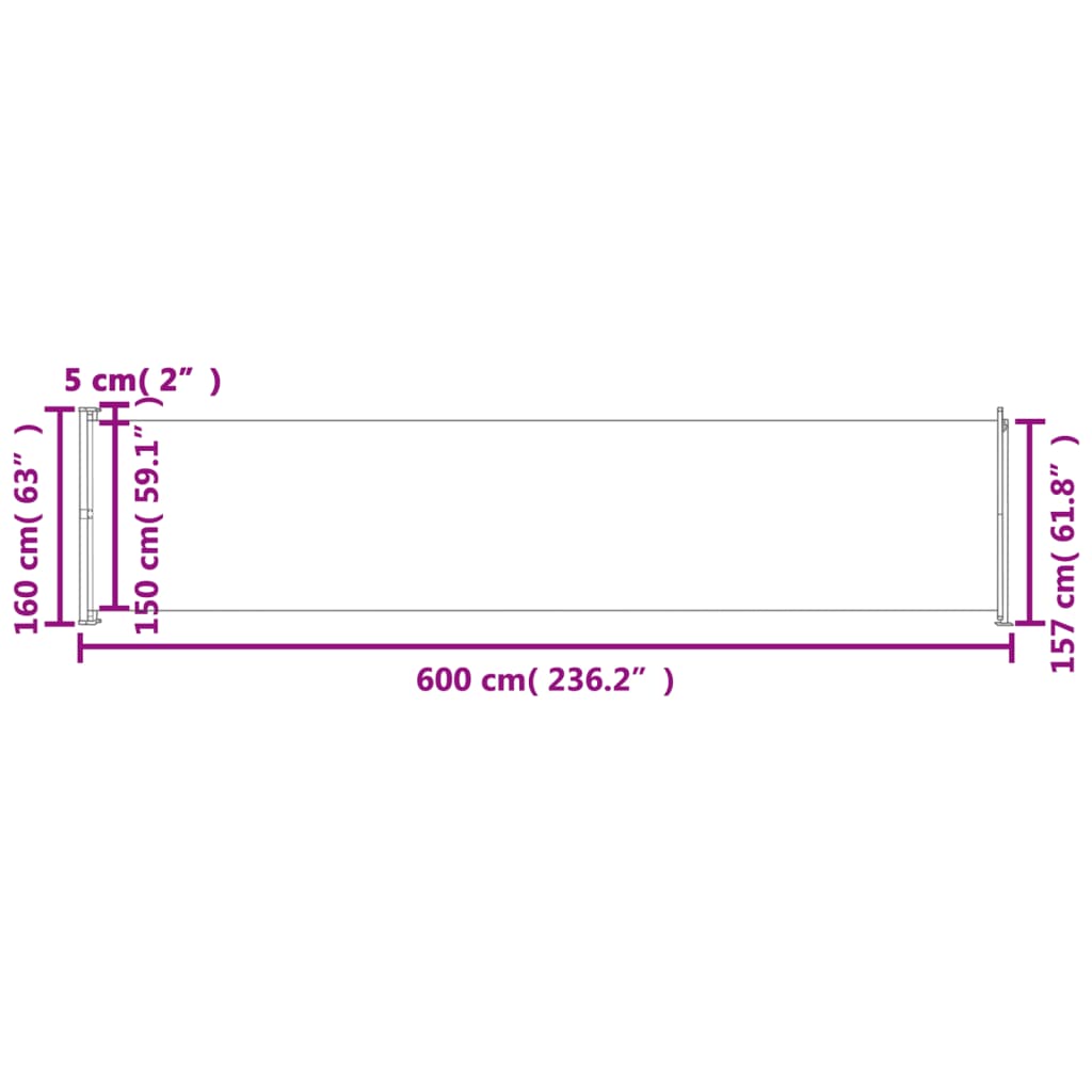 vidaXL Zaťahovacia bočná markíza na terasu 600x160 cm, čierna