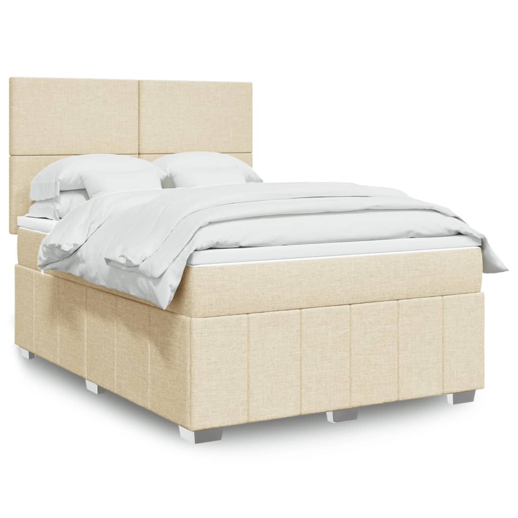 vidaXL Posteľný rám boxspring s matracom krémový 160x200 cm látka