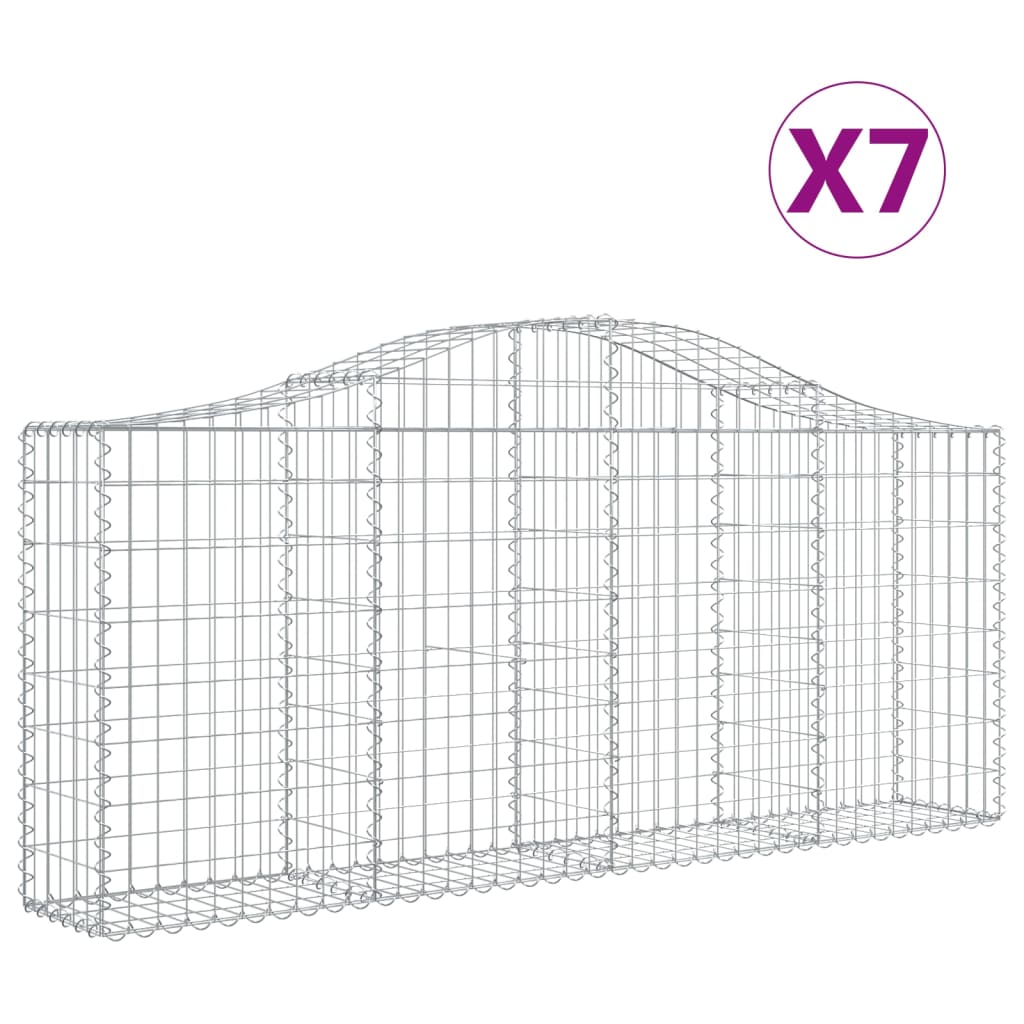 vidaXL Oblúkové gabionové koše 7 ks 200x30x80/100cm pozinkované železo