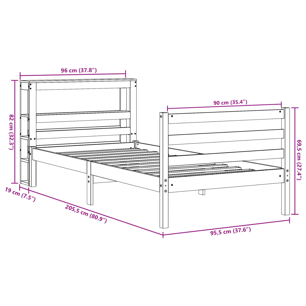 vidaXL Posteľ bez matraca 90x200 cm masívna borovica