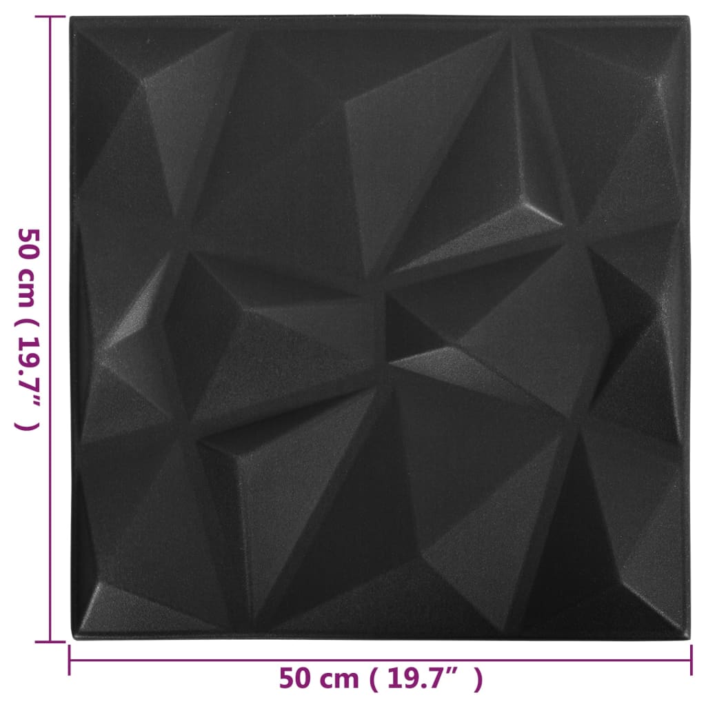 vidaXL 3D nástenné panely 48 ks 50x50 cm diamantové čierne 12 m²