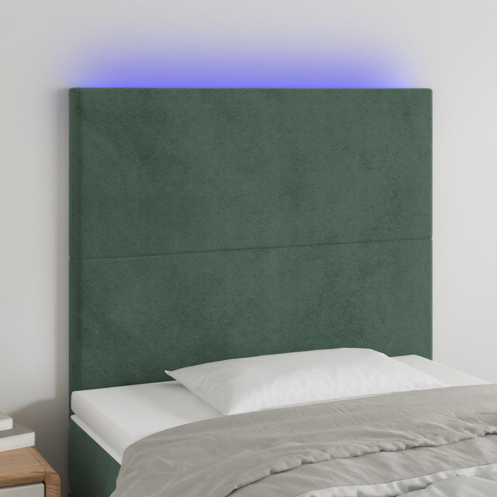 vidaXL Čelo postele s LED tmavozelené 100x5x118/128 cm zamat