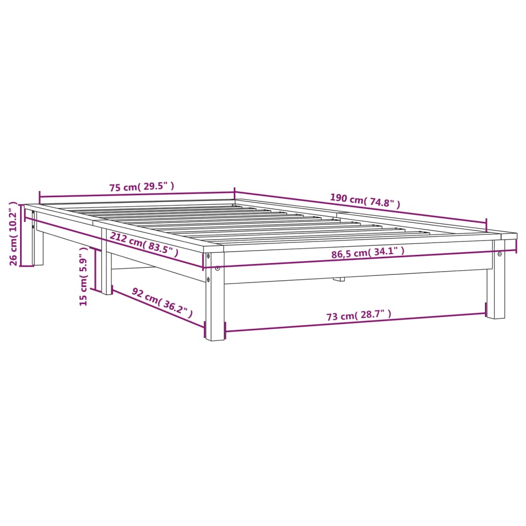 vidaXL Posteľný rám medový 75x190 cm borovicový masív malé jednolôžko