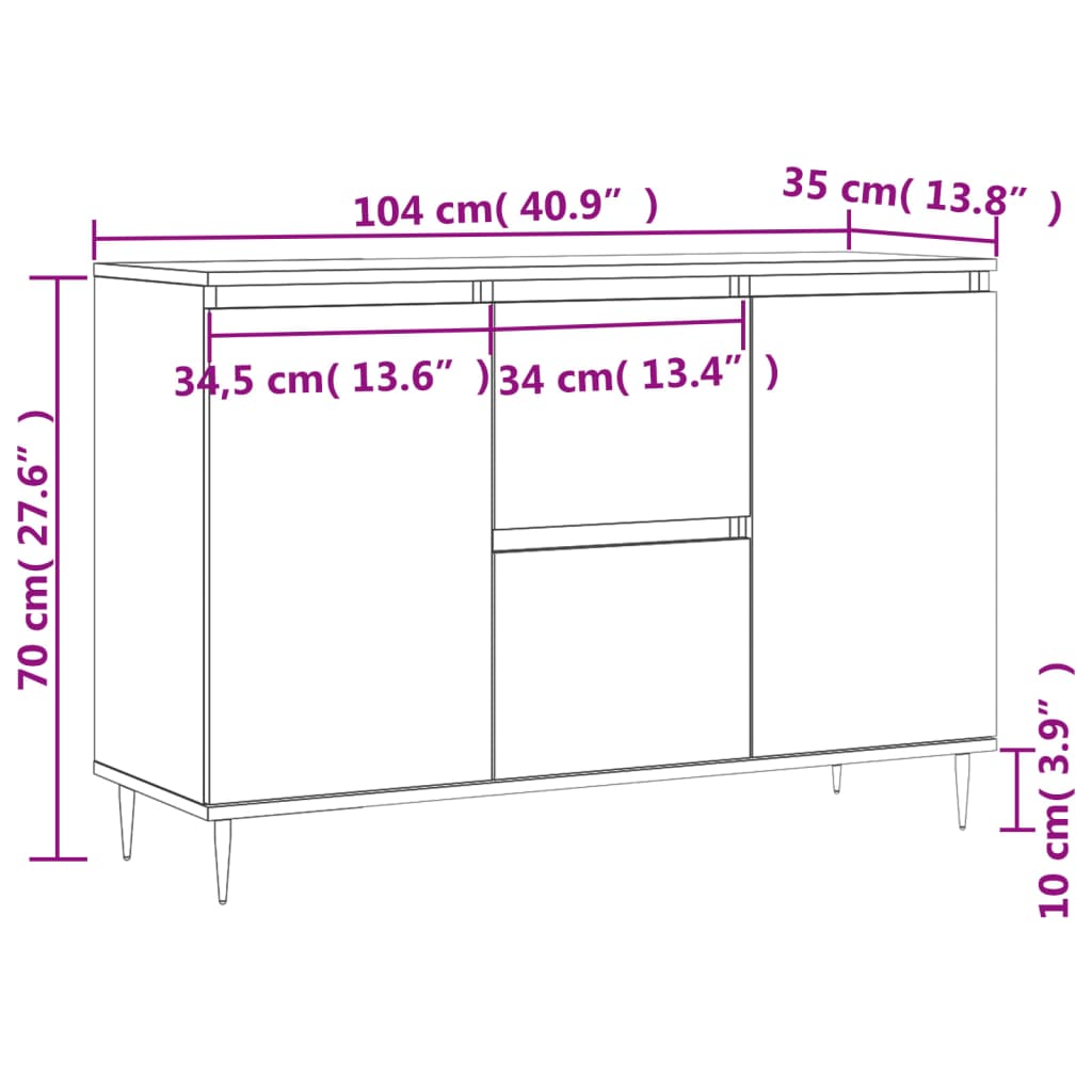 vidaXL Komoda sivý dub sonoma 104x35x70 cm kompozitné drevo