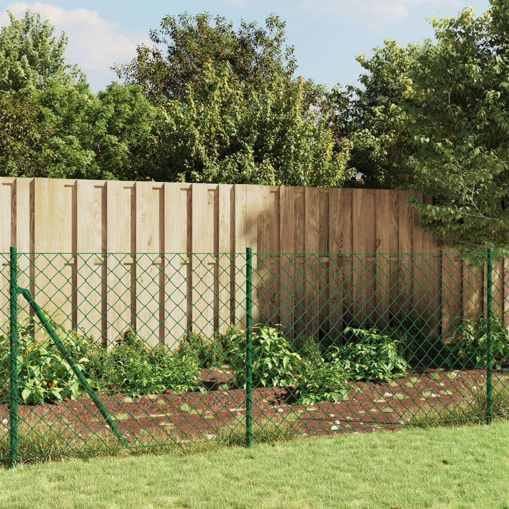 vidaXL Drôtený plot s pätkami, zelený 1,1x25 m