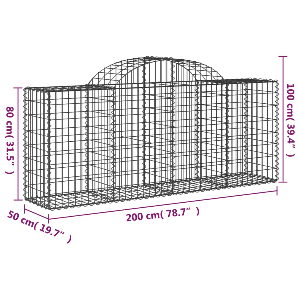 vidaXL Oblúkové gabionové koše 7 ks 200x50x80/100cm pozinkované železo