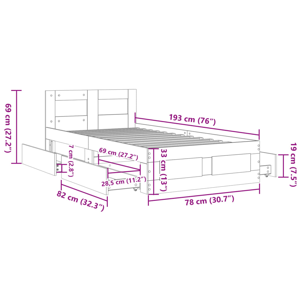 vidaXL Posteľný rám s čelom čierny 75x190 cm kompozitné drevo