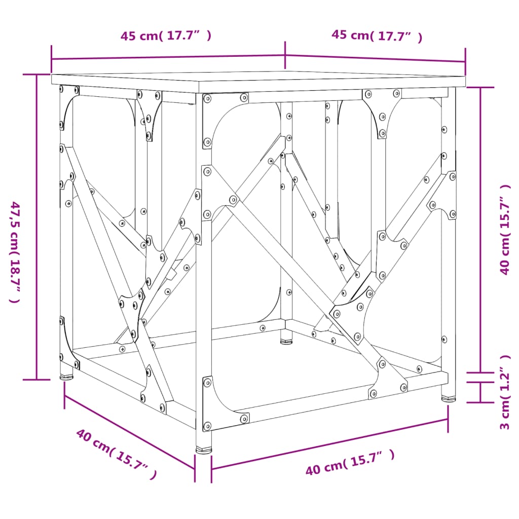 vidaXL Konferenčný stolík dymový dub 45x45x47,5 cm kompozitné drevo