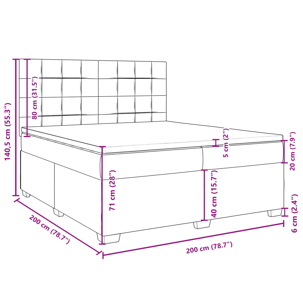 vidaXL Posteľný rám boxspring s matracom tmavosivý 200x200 cm zamat