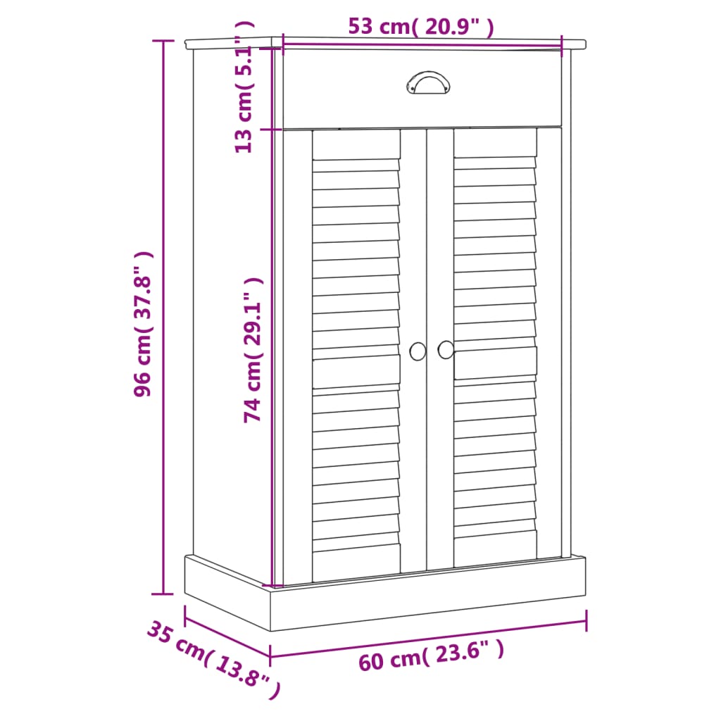 vidaXL Skrinka na topánky VIGO sivá 60x35x96 cm masívna borovica