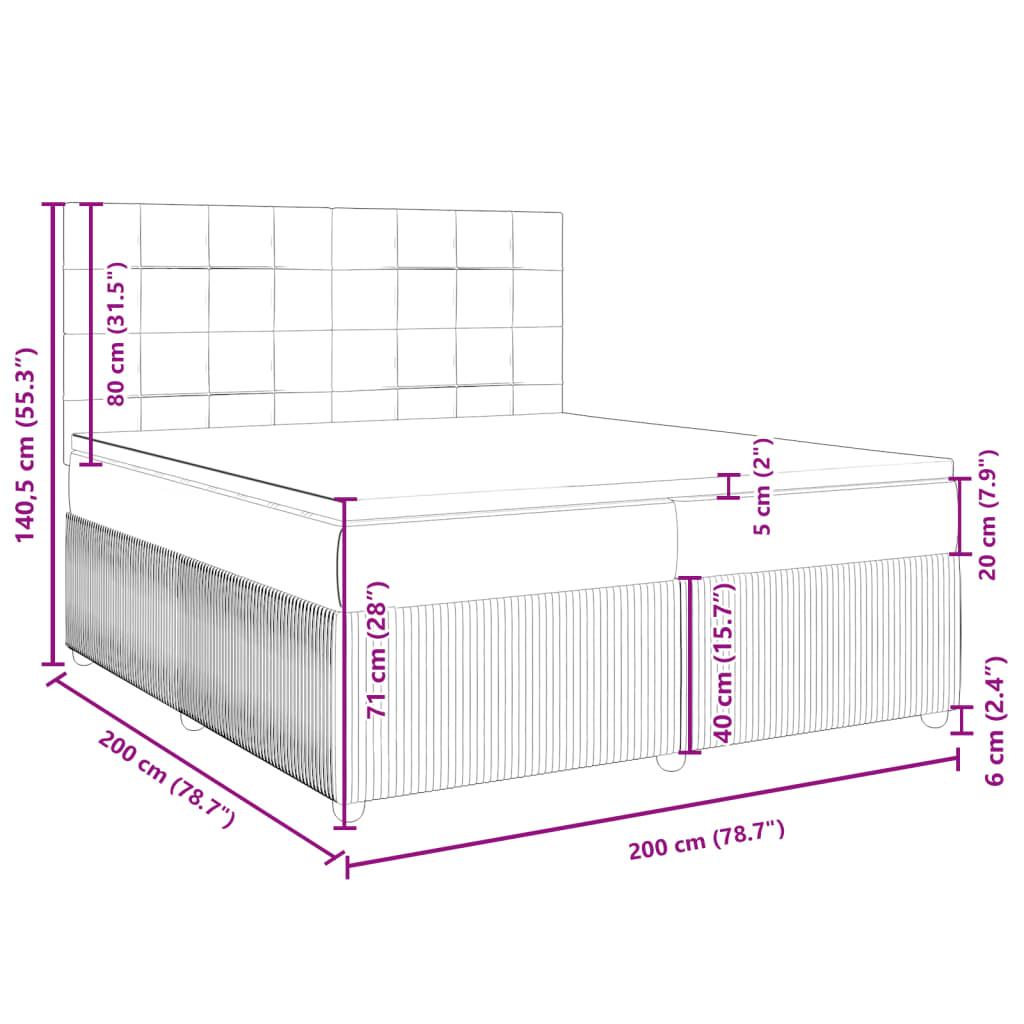 vidaXL Posteľný rám boxsping s matracom ružový200x200 cm zamat