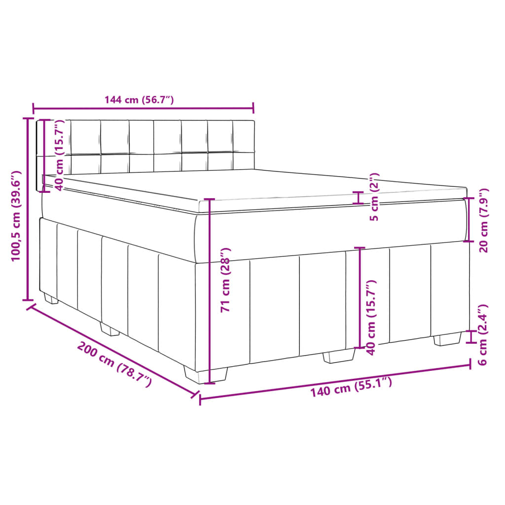 vidaXL Posteľný rám boxspring s matracom čierny 140x200 cm látka