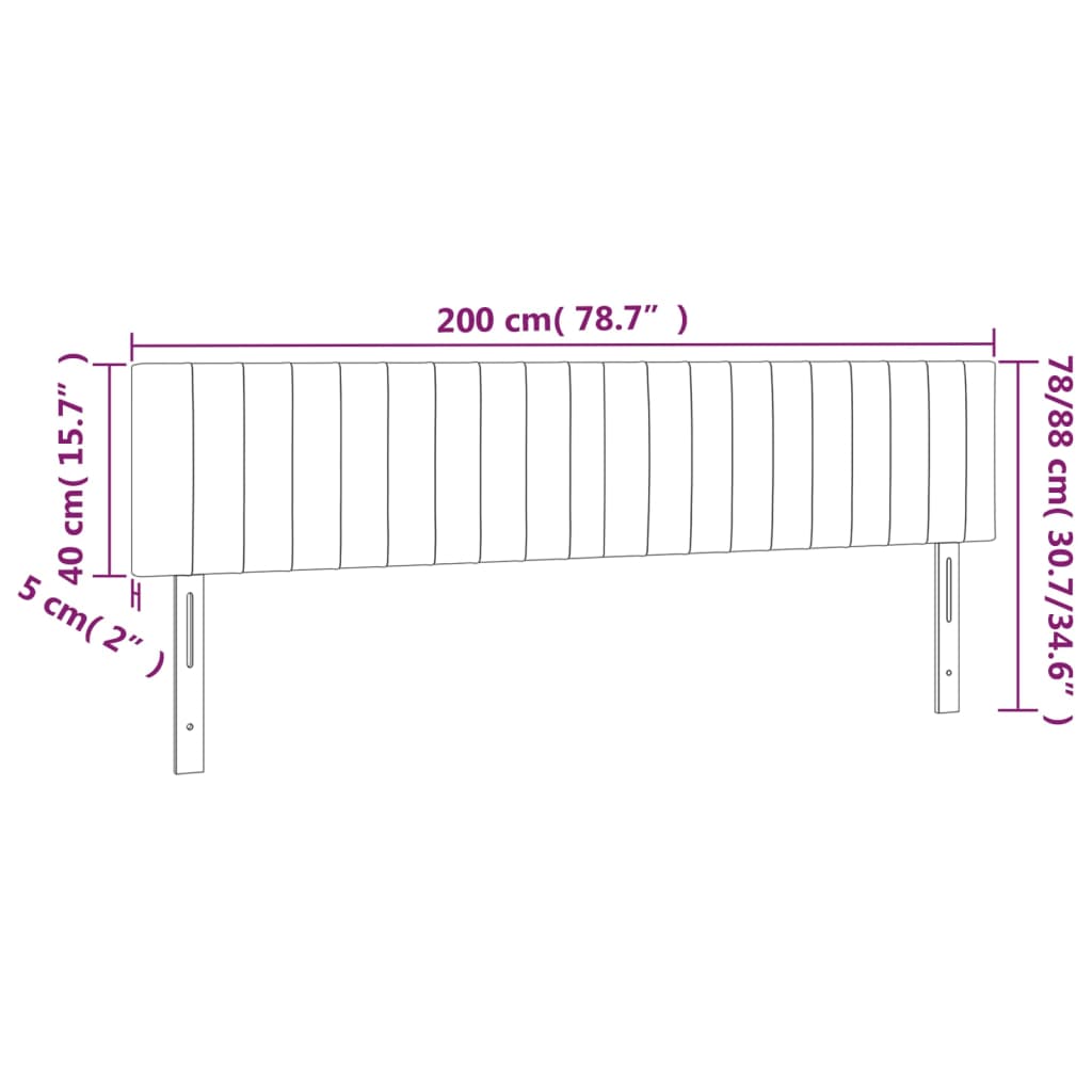 vidaXL Čelo postele s LED tmavohendé 200x5x78/88 cm látka