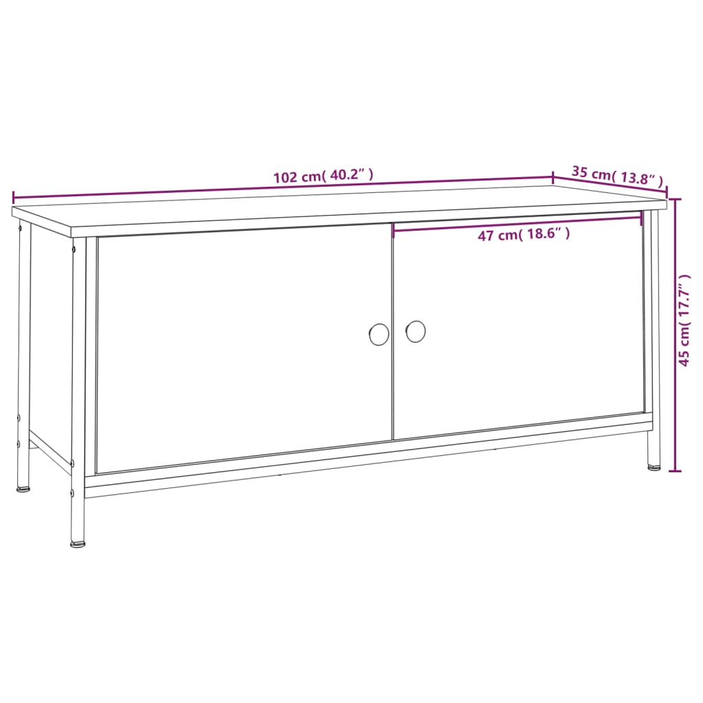 vidaXL TV skrinka s dvierkami dub sonoma 102x35x45 cm kompozitné drevo