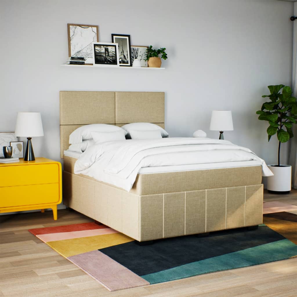 vidaXL Posteľný rám boxspring s matracom krémový 160x200 cm látka