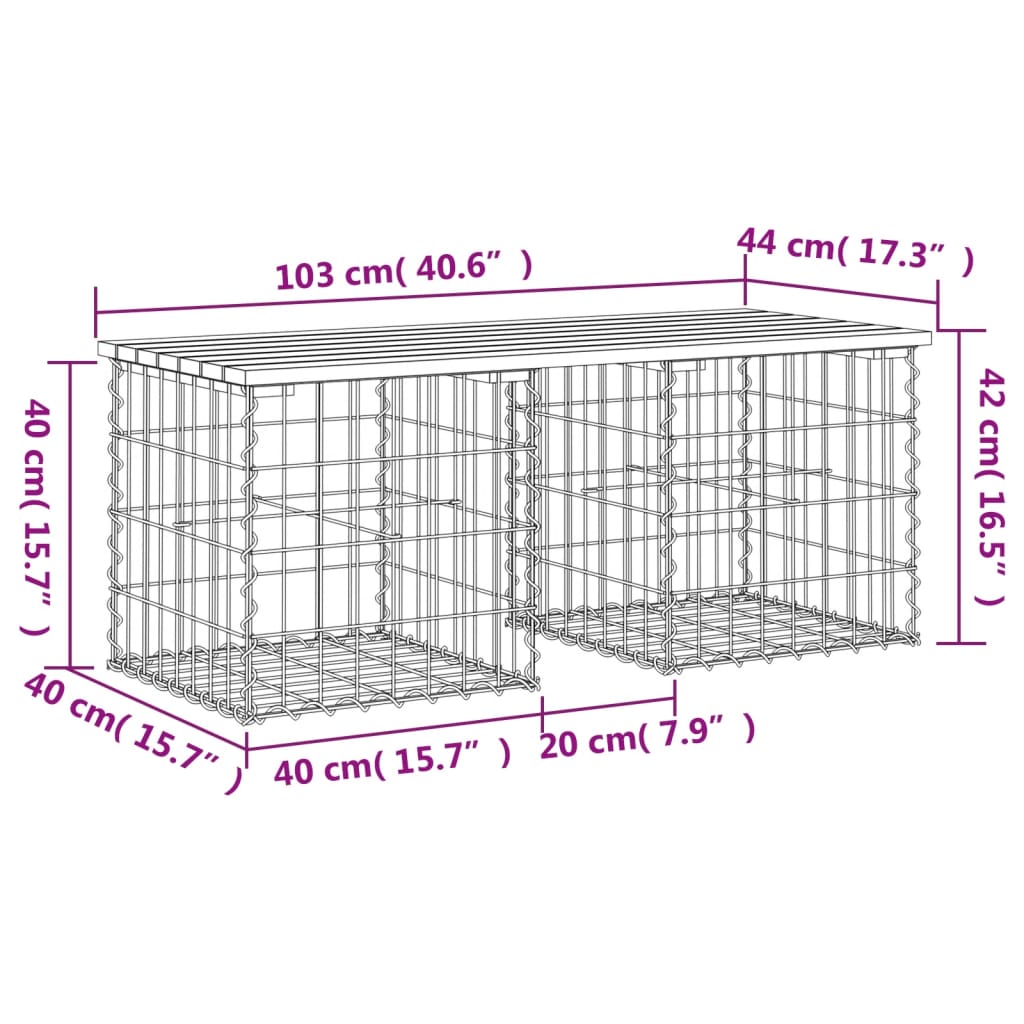 vidaXL Záhradná lavička gabiónový dizajn 103x44x42 cm masívna borovica