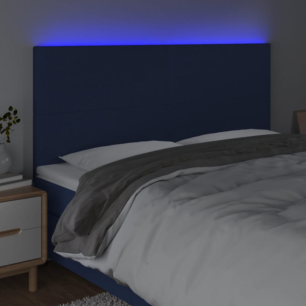 vidaXL Čelo postele s LED modré 180x5x118/128 cm látka