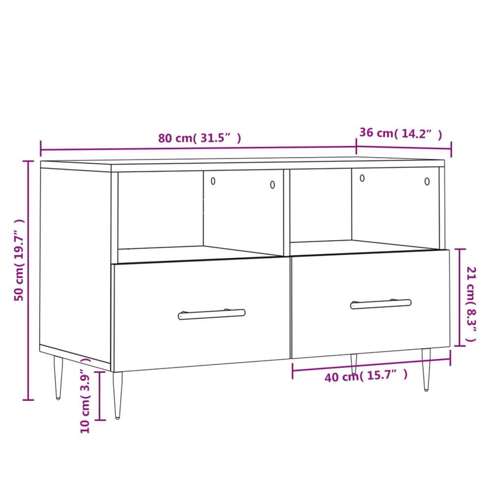 vidaXL TV skrinka biela 80x36x50 cm spracované drevo