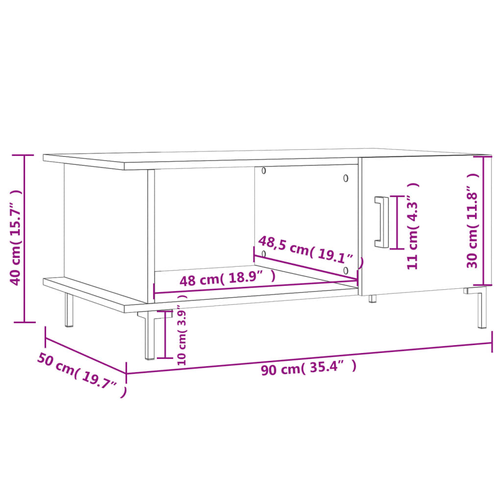 vidaXL Konferenčný stolík lesklý biely 90x50x40 cm spracované drevo