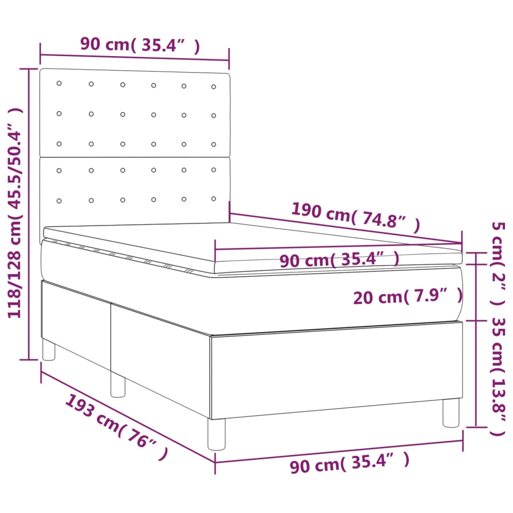 vidaXL Posteľný rám boxsping s matracom tmavozelený 90x190 cm zamat