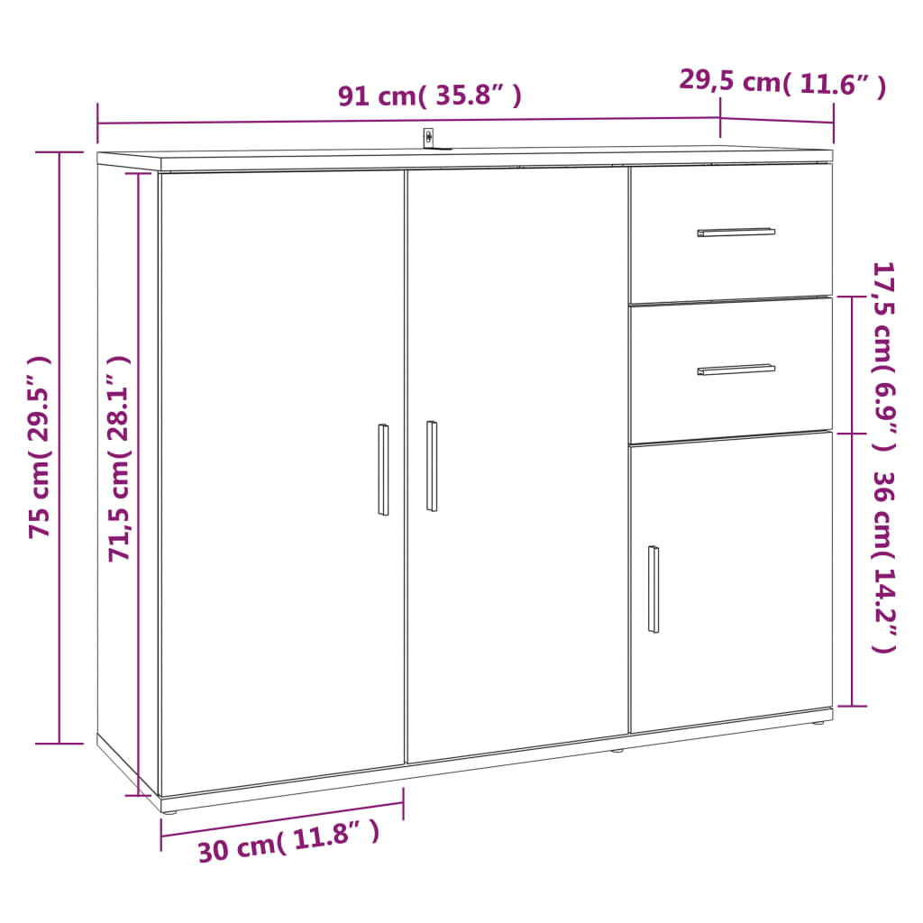 vidaXL Komoda dymový dub 91x29,5x75 cm spracované drevo