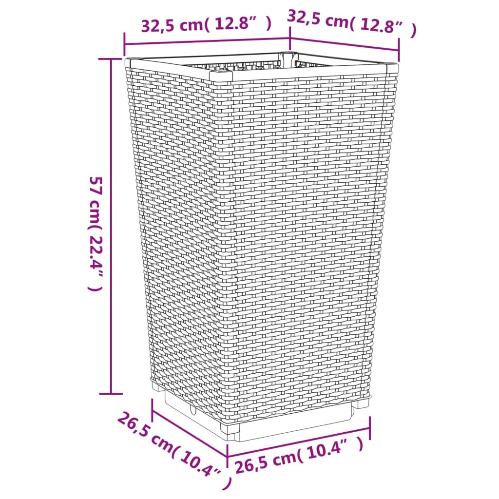 vidaXL Záhradné kvetináče 4 ks hnedé 32,5x32,5x57 cm PP