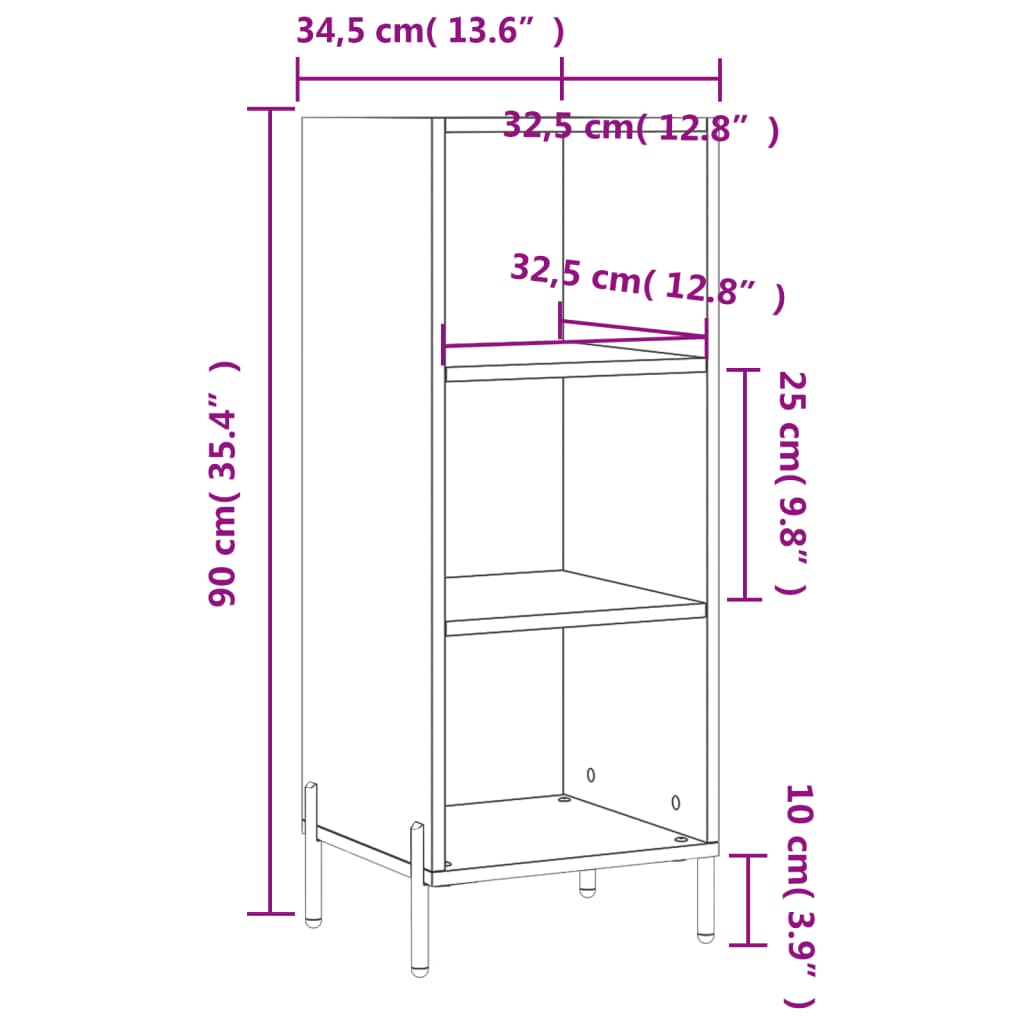 vidaXL Komoda dymový dub 34,5x32,5x90 cm kompozitné drevo