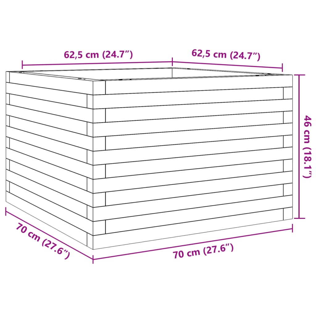 vidaXL Záhradný kvetináč 70x70x46 cm impregnovaná borovica