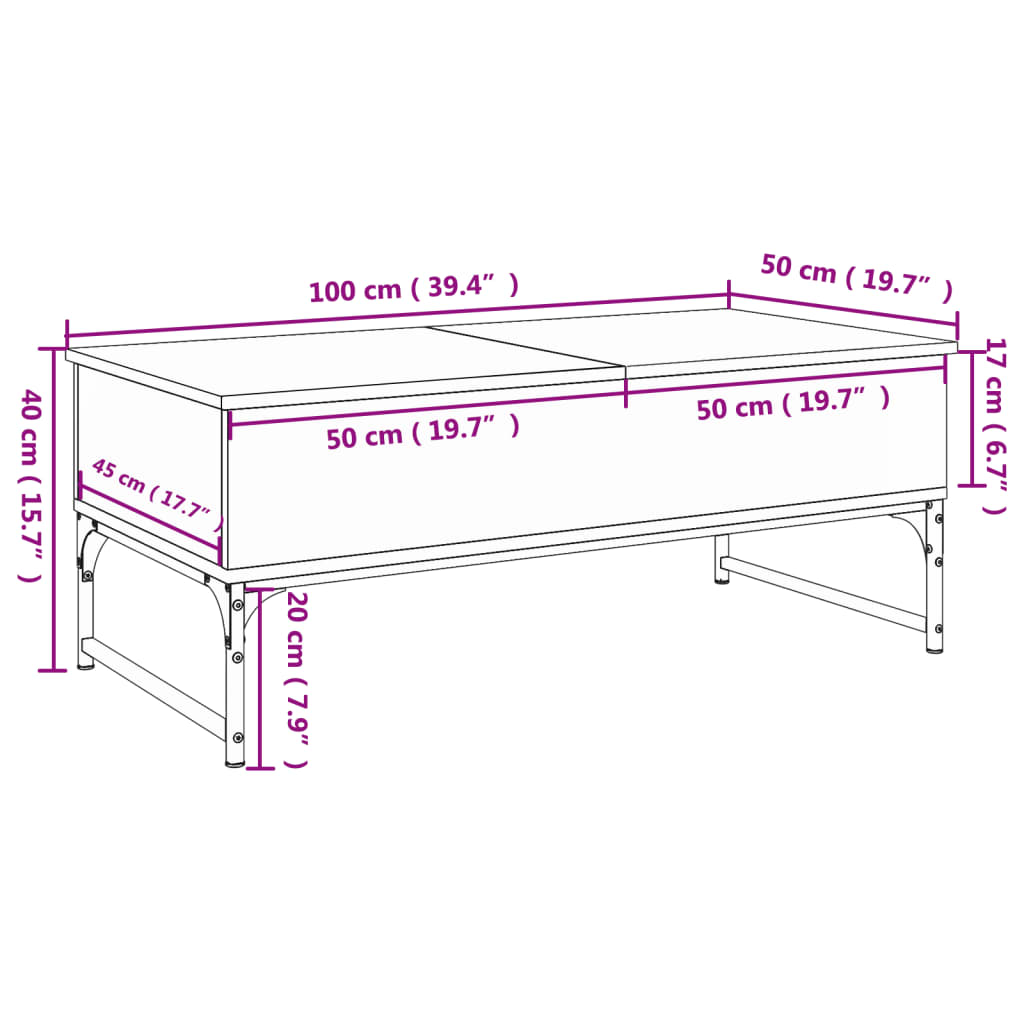 vidaXL Konferenčný stolík sivá sonoma 100x50x40cm kompozitné drevo+kov